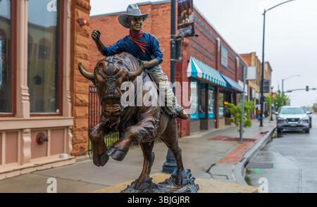 Cheyenne, Wyoming – 26. Mai 2025: Verne Elliot Skulptur von Joel Turner in der Innenstadt von Cheyenne Stockfoto