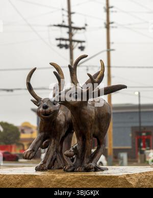 Cheyenne, Wyoming - 26. Mai. 2025: Die Skulptur des mythischen Wyoming Jackalope von Ed Boenisch, Teil einer öffentlichen Kunstsammlung in Cheyenne, Wyoming Stockfoto
