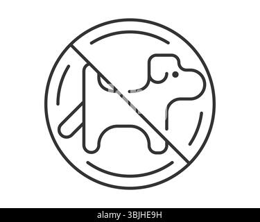 Symbol für eingeschränkte Haustiere. Minimalistische Strichkunst. Konzept des Verbots, stundenfreier Bereich, Hunde sind nicht erlaubt. Beschilderung für öffentliche Bereiche, Parks, Gebäude. M Stock Vektor