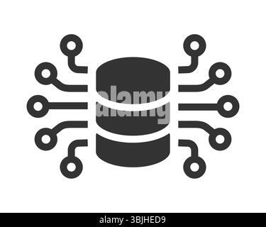 Sauberes, modernes Symbol eines Datenservers, der mit einem Netzwerk verbunden ist. Ideal für die Darstellung von Cloud-Computing, Datenmanagement oder Cybersicherheitskonzepten im Internet Stock Vektor