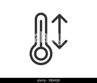 Symbolische minimalistische Illustration. Thermometersymbol mit Aufwärts- und Abwärtspfeilen, die auf Temperaturschwankungen hinweisen. Nützlich für Wetter, Gesundheitswesen oder da Stock Vektor