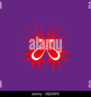 Unendlicher roter Spritzer. Abstrakte Symbolform. Violetter Hintergrundvektor. Dynamische Blumenfigur. Stock Vektor