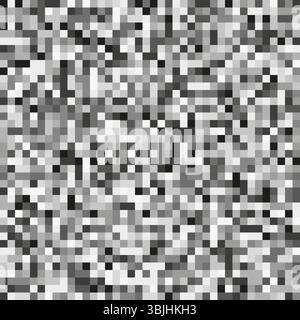 Pixellayout in Graustufen. Digitales Schwarzweißmuster. Abstrakte Vektortextur. Quadratisches nahtloses Gitter. Stock Vektor