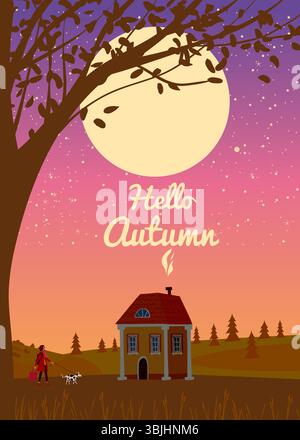 Hallo Herbstposter, altes Wohnhaus Stock Vektor