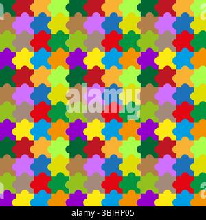 Farbpuzzle wiederholen. Stichsägen-Fliesenmuster. Nahtloser Vektorhintergrund. Buntes Layout. Stock Vektor