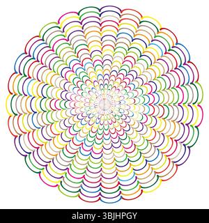 Symbol für Farbbogen. Blütenblatt-Spiralvektor. Helle Mandala-Form. Weißer Hintergrund. Stock Vektor