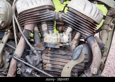 Eine Nahaufnahme des Motors eines alten Motorrads Stockfoto