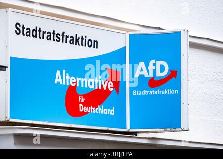 Politische Werbealternative für die Partei Deutschland, rechtsextreme Partei der AfD-Schilder zum Bauen, politische Aktivitäten, Wahlrecht, Hildesheim Stockfoto