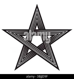 Gestreiftes geometrisches Sternsymbol – modernes Pentagramm-Design mit schwarzer Liniengrafik für Logos, Tattoos und Grafiken Stock Vektor