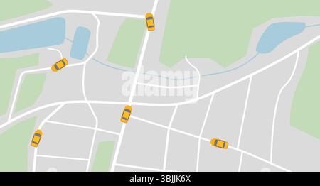 Stadtplan mit gelben Taxiwagen Stock Vektor