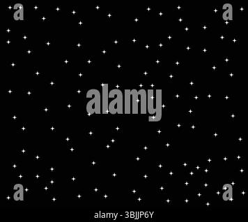 Abstrakter Sternenhintergrund mit verstreuten weißen Sternsymbolen auf einem soliden schwarzen Hintergrund. Ideal für Webdesign, Hintergrundbilder und Illustrationen. Stock Vektor