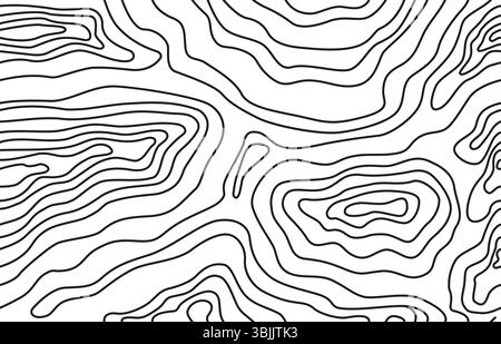 Abstrakte topografische Karte. Verschiedene geschwungene Linien, nahtloses Muster mit schwarzen Streifen. Geometrischer Druck für Stoff, Tapete, neoterischen Vektor-Hintergrund Stock Vektor