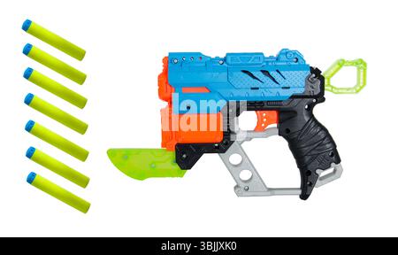 Spielzeug für Kinder Pistole mit Weichschaumkugeln, Luftpistole, Spiel für Kinder Stockfoto
