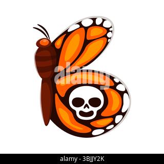 Tag der Toten Font Schmetterling mit Schädelbuchstabe B. Hispanic Tag der Toten Feiertag Typ Vektor Symbol, rituelle Feier Schriftsatz Buchstabe. Mexiko Death Festival lateinisches Schriftzeichen oder Element Stock Vektor