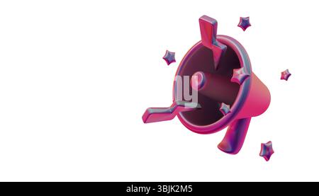 3D-Megaphon mit Sternen, Rabattkonzept oder Verkaufsaktion. Stockfoto