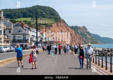 Juni 2025. Sidmouth, Devon Menschen genießen das herrliche Wetter im Juni auf der Esplanade in Sidmouth. Photo Central/Alamy Live News Stockfoto