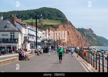 Juni 2025. Sidmouth, Devon Menschen genießen das herrliche Wetter im Juni auf der Esplanade in Sidmouth. Photo Central/Alamy Live News Stockfoto