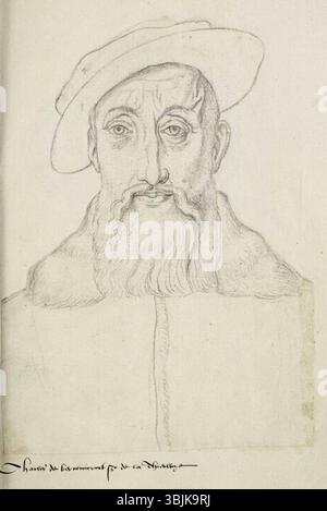Das Porträt von Charles de Bernemicourt von Jacques Le Boucq (um 1570) ist Teil der Sammlung Receuil d'Arras. Charles de Bernemicourt war der Herr von La Thieuloye, und das Porträt spiegelt seinen Adelsstand im Frankreich des 16. Jahrhunderts wider. Stockfoto