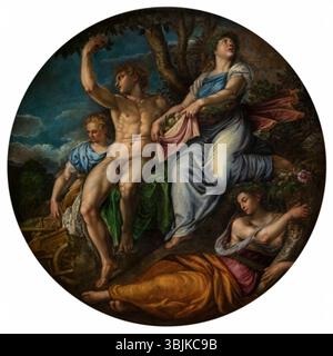 Ölgemälde von Battista Franco Veneziano aus den Jahren 1556–1557 mit dem Titel „Landwirtschaft“ mit Pomona, Ceres und Vertumnus. Gelegen in der Biblioteca Marciana, Venedig. Stockfoto