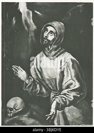 „Heiliger Franziskus in Ekstase“ von El Greco (1541–1614), geschaffen um 1610, zeigt den Heiligen Franziskus von Assisi, der die Stigmata erhält. Das Gemälde ist ein ikonisches Beispiel barocker Spiritualität und Expressionismus. Stockfoto