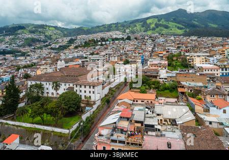 Luftaufnahme der Altstadt von Quito in Ecuador. Historisches Viertel Stockfoto
