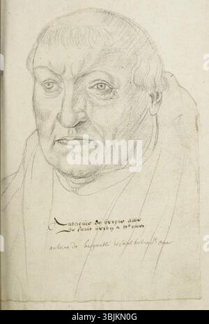 Jacques Le Boucq malte um 1570 ein Porträt von Antoine de Berghes, Abt von Saint-Bertin. Dieses Werk aus dem 16. Jahrhundert ist Teil der Sammlung von Porträts von Receuil d'Arras. Stockfoto
