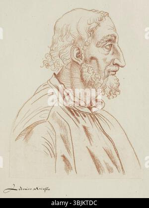 Dieses Porträt zeigt Lodovico Ariosto, einen italienischen Dichter des 16. Jahrhunderts, gemalt um 1570 von Jacques Le Boucq als Teil der Sammlung kopierter Porträts von Receuil d’Arras. Stockfoto