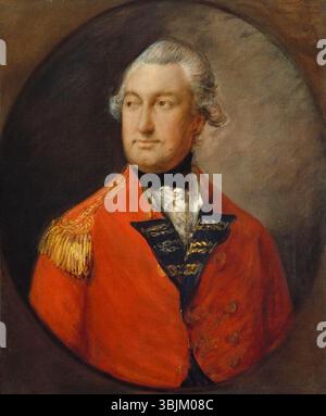 Thomas Gainsboroughs Porträt von Charles Cornwallis, 1. Marquess Cornwallis (Öl auf Leinwand), fängt das würdevolle Aussehen des britischen Militärführers ein. Das Porträt betont Cornwallis Status und Beiträge im 18. Jahrhundert, insbesondere in der Amerikanischen Revolution. Stockfoto