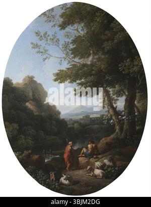 Van Bloemen, Jan Frans; A Classical Landscape with Two Shepherds and Shepherds; National Trust, Attingham Park; http://www.artuk.org/artworks/a-classical-landscape-with-two-shepherds-and-sheep-131010 Stockfoto