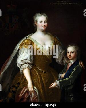 Aikman, Wilhelm; Caroline von Brandenburg-Ansbach (1683–1737) und ihr Sohn Prinz William Augustus (1721–1765), Herzog von Cumberland; National Trust, Hardwick Hall; http://www.artuk.org/artworks/caroline-of-brandenburg-ansbach-16831737-and-her-son-prince-william-augustus-17211765-duke-of-cumberland-172266 Stockfoto