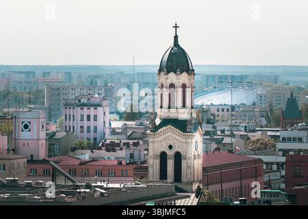 Historischer Turm Stadtbild Lodz Europäische Architektur Zentralpolenkirche Stockfoto