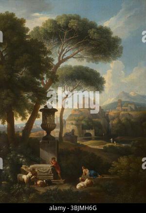 Van Bloemen, Jan Frans; A Classical Landscape with an Urn, Shepherds and Goats; National Trust, Basildon Park; http://www.artuk.org/artworks/a-classical-landscape-with-an-urn-shepherds-and-goats-218097 Stockfoto