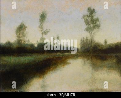 Ben Österreichs „Bäume am See“ ist ein Gemälde auf Leinwand, das 1918 entstanden ist. Es zeigt eine ruhige Seeszene mit Bäumen, die sich in ruhigem Wasser spiegeln, und zeigt die Ruhe der Natur. Stockfoto