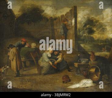 Teniers II, David; A Group of Peasants Outside a Tavern; National Trust, Melford Hall; http://www.artuk.org/artworks/a-group-of-peasants-outside-a-tavern-171767 Stockfoto
