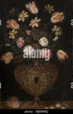 Perez, Bartolome|de Arellano, Juan; Stillleben der Blumen in einer Vase; National Trust, Trerice; http://www.artuk.org/artworks/still-life-of-flowers-in-a-vase-101092 Stockfoto