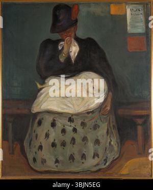 Erbschaft (1897–1899) von Edvard Munch ist ein Ölgemälde, das sich mit Themen der Familie und des Vermächtnisses befasst. Das Werk stellt eine düstere Familienszene dar, wobei Munchs charakteristische Farbgebung emotionale Tiefe hervorruft. Stockfoto