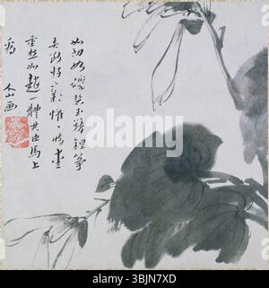 Bada Shanren (Zhu da, 1626–1705) malte in diesem traditionellen chinesischen Stück einen Spritzer Tuberose oder Fuchsia. Das Gemälde hebt die zarte Struktur der Blumen und ihre leuchtenden Farben hervor, die mit dem charakteristischen Pinselstich des Künstlers geschaffen wurden. Das Stück stammt aus der Zeit um 1681 und ist Teil der Sammlung des Princeton University Art Museum. Stockfoto