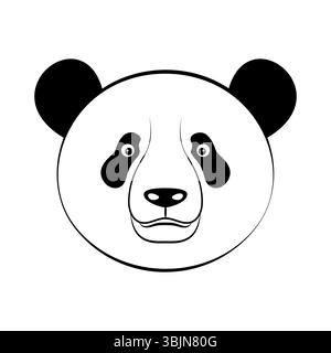 Niedliches Pandabild. Das Design zeigt den runden Pandas-Kopf mit zwei großen, schwarzen Ohren, ausdrucksstarke Augen mit schwarzen Flecken und eine kleine ovale Nase. Stock Vektor