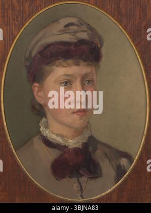 Das Porträt der Prinzessin Irene von Hessen von Sydney Prior Hall von 1882 fängt ihre königliche Eleganz ein. Bekannt für seine detaillierten Werke zeigt Halls Gemälde die Prinzessin in formaler Pose, die ihre königliche Kleidung und ihr komponiertes Verhalten hervorhebt. Stockfoto