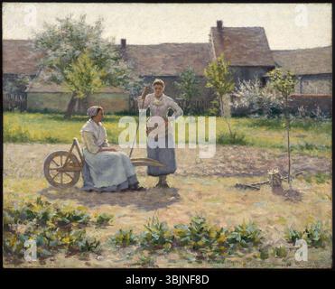Ernest Lee Majors „Resting Montigny-sur-Loing“ (1888) ist eine Öllandschaft auf Leinwand, die eine friedliche ländliche Szene zeigt. Die Arbeit konzentriert sich auf einen ruhigen Moment in der französischen Landschaft und fängt die Stille der Umgebung ein. Stockfoto