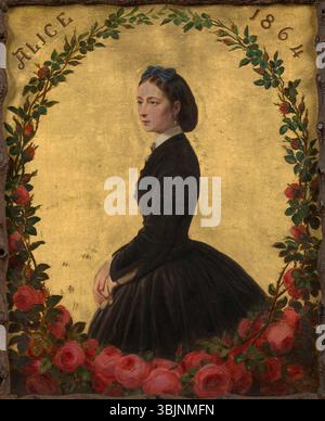 Das Gemälde von Prinzessin Alice, Großherzogin von Hessen, aus dem Jahr 1864 fängt ihr königliches und raffiniertes Aussehen ein. Das Öl an Bord spiegelt ihre Stellung als Gemahlin des Großherzogs Ludwig IV. Von Hessen wider. Stockfoto