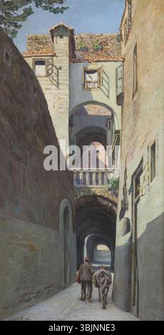 *Ein Motiv aus Split* von Jindich Havlíek (1882–1947), gemalt von 1947, zeigt eine Szene aus der Küstenstadt Split in Kroatien. Das Öl auf Pappe fängt die einzigartigen architektonischen und kulturellen Aspekte der Stadt mit lebendigen Farben und Kompositionen ein. Stockfoto