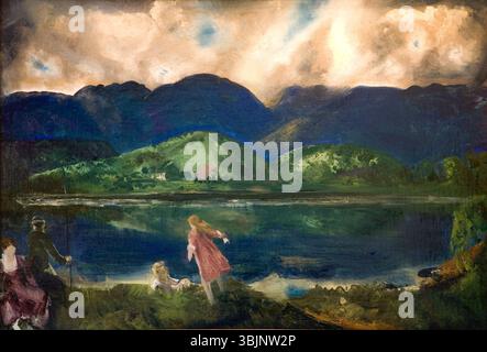 George Bellows’ Coopers Lake (1924) ist ein Ölgemälde auf der Tafel, das eine ruhige Seeszene in Woodstock darstellt und Bellows’ Meisterschaft in der Landschaftsmalerei und seine Fähigkeit zeigt, ruhige Naturkulissen einzufangen. Stockfoto
