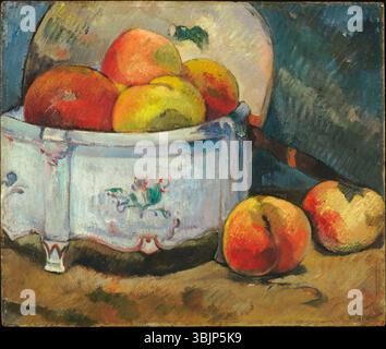 Still life painting by Paul Gauguin (1848–1903), created circa 1889. Depicts peaches arranged with other elements. Executed in oil on panel. Stockfoto