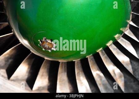 Nahaufnahme eines Triebwerks einer Strahlturbine Stockfoto