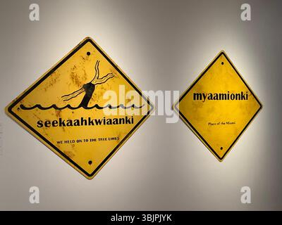 Miami Wörter auf einem Schild, Eiteljorg Museum of American Indians and Western Art, Indianapolis, Indiana, USA Stockfoto