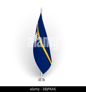 Nauru-Flagge – 3D-Standard-Konferenzflagge hängt am Bodenfahnenmast. Geeignet für Gipfeltreffen, Tagungen im Innenbereich, Konferenzräume, Regierungsbüros, Presseräume oder Empfänge. Vektorflagge mit Schattierung Stock Vektor