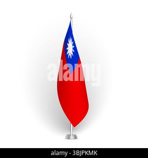 Taiwan-Flagge – 3D-Standard-Konferenzflagge hängt am Boden. Geeignet für Gipfeltreffen, Tagungen im Innenbereich, Konferenzräume, Regierungsbüros, Presseräume oder Empfänge. Vektorflagge mit Schattierung Stock Vektor