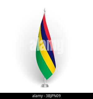 Mauritius-Flagge – 3D-Standard-Konferenzflagge hängt am Boden. Geeignet für Gipfeltreffen, Tagungen im Innenbereich, Konferenzräume, Regierungsbüros, Presseräume oder Empfänge. Vektorflagge mit Schattierung Stock Vektor