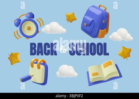 3D Schulbedarf und Schreibwaren Ikonen setzen dreidimensionale Vektor-Design-Elemente aus Kunststoff Stock Vektor